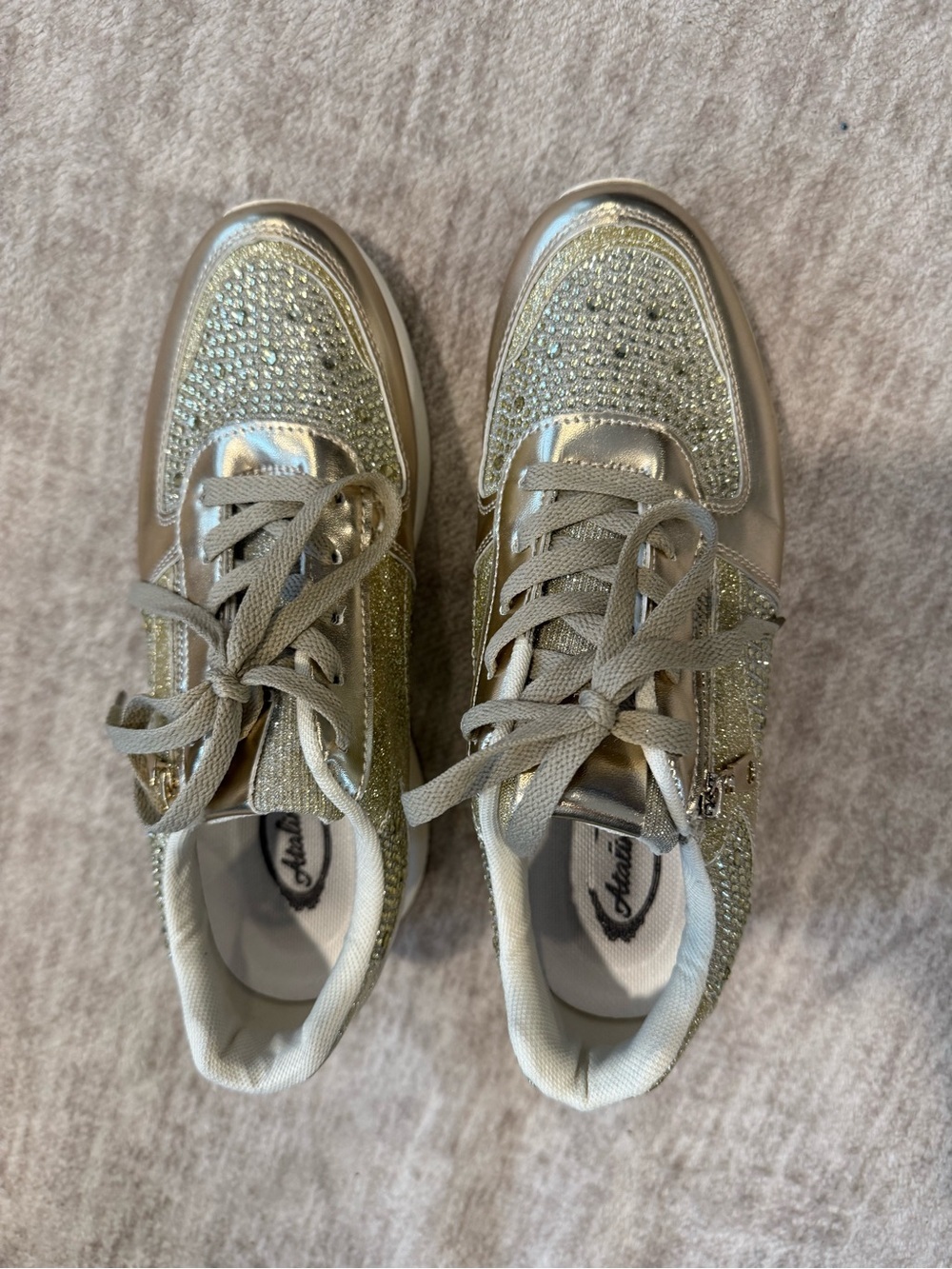 Women's Embellished Gold Lace-Up Fashion Sneakers